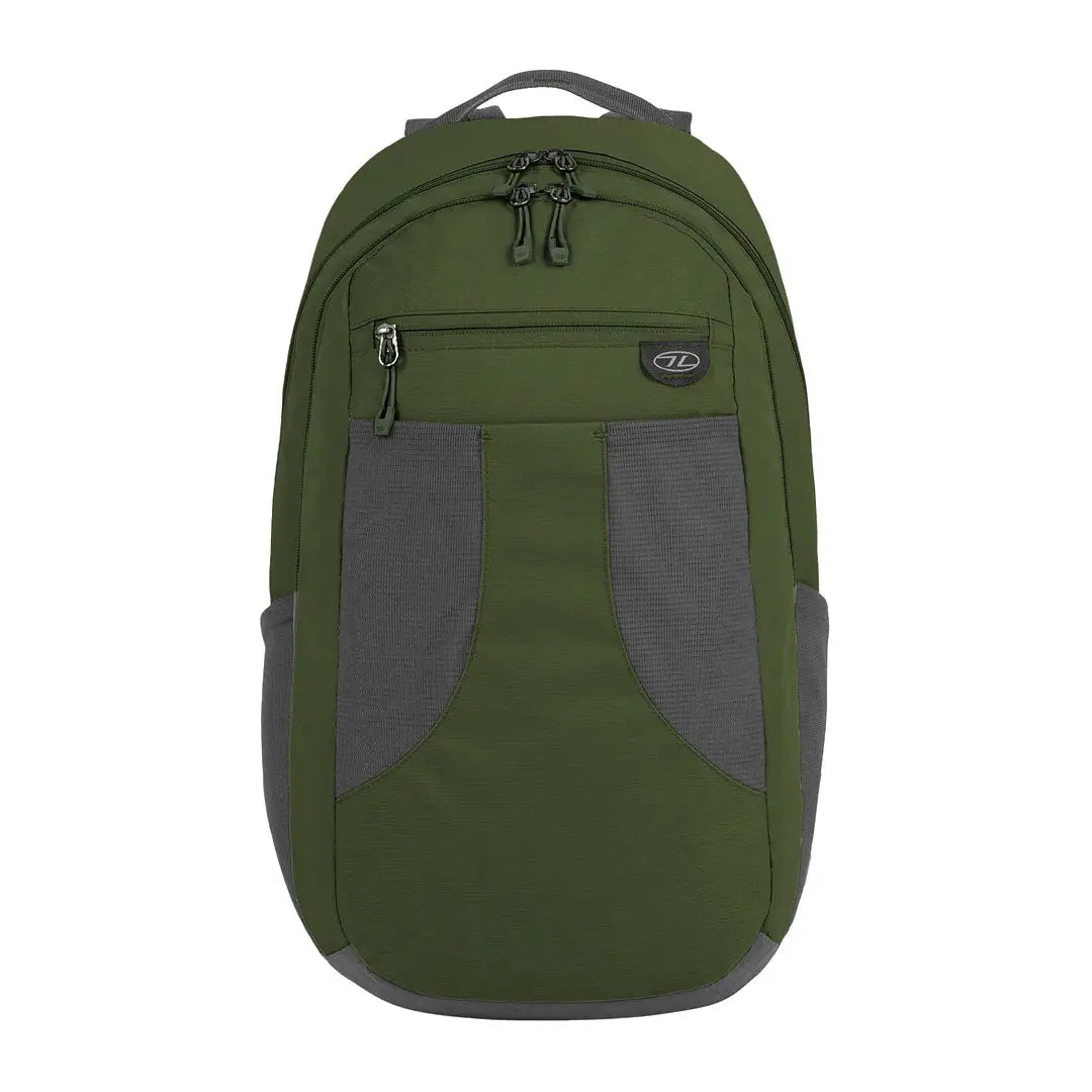 Olive green and gray Highlander Arran Daysack 22L backpack with large main compartment