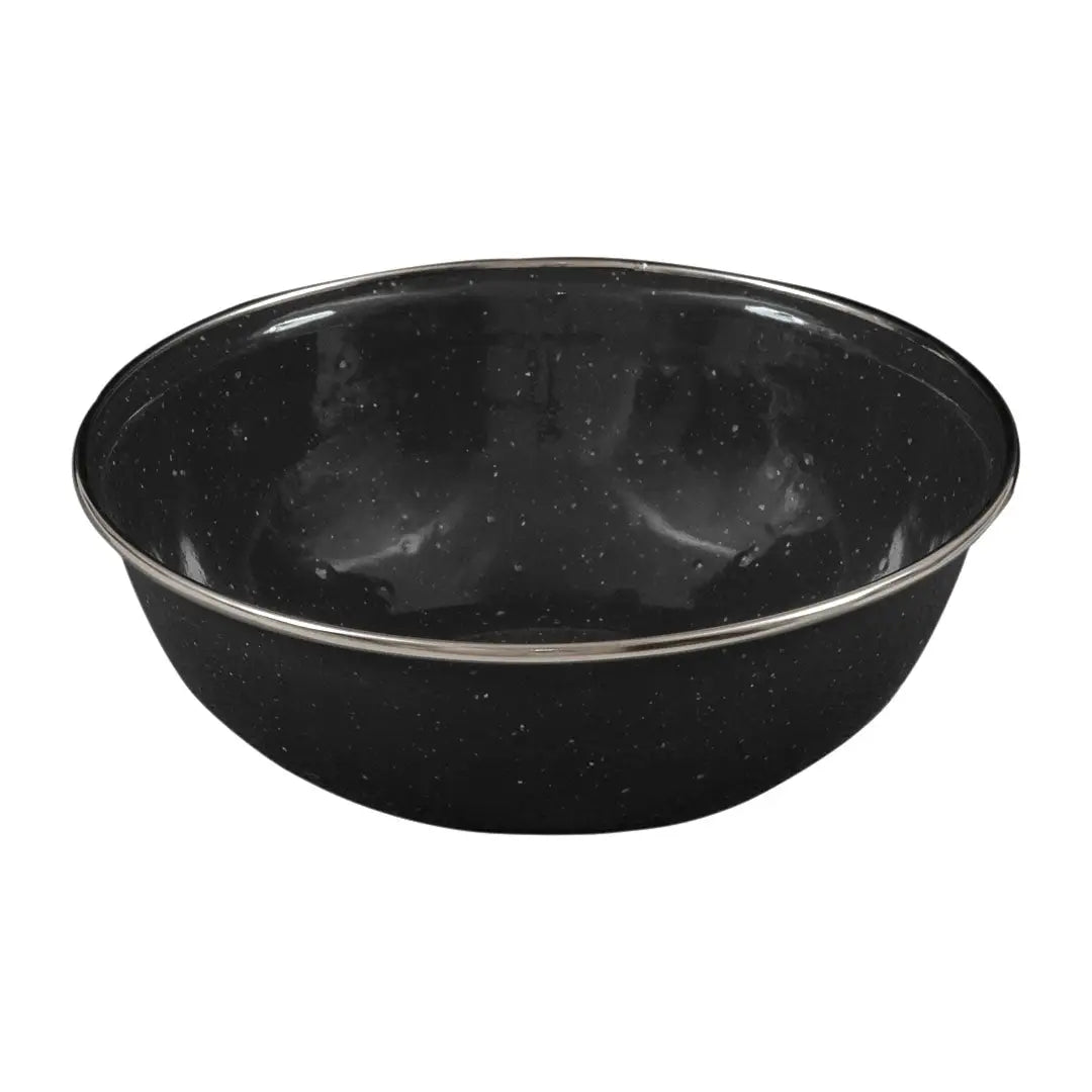 Black bowl with metallic rim, perfect for Highlander Deluxe Enamel Vintage Camping Bowl