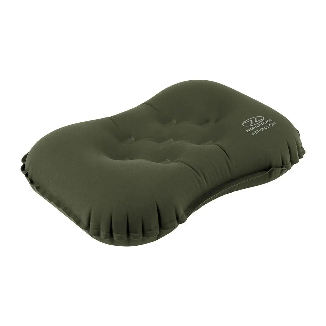 Inflatable olive green Highlander Nap Pak camping pillow for a great night’s sleep