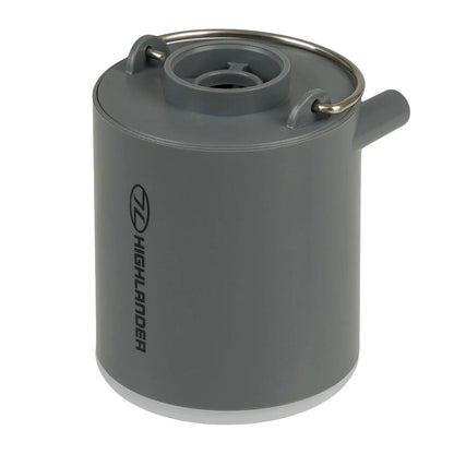 Gray cylindrical container with metal handle for Highlander Wee Banshee Micro lightweight pump