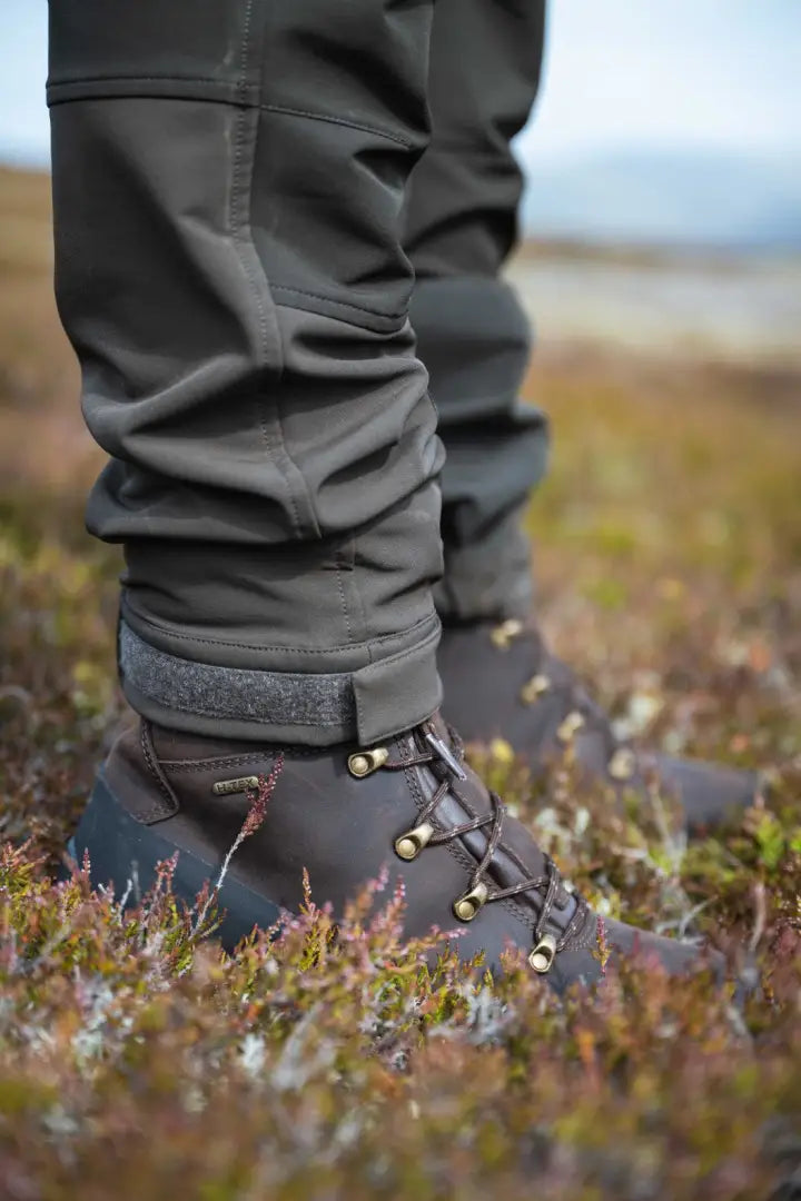Black waterproof hiking boot with laces and rubber sole for Hoggs of Fife Ardross 4-Way stretch trousers