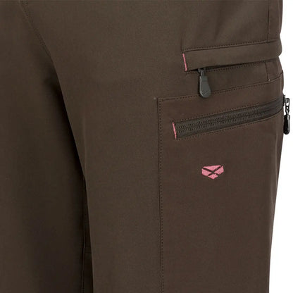Brown Fife Ardross Ladies 4-Way Active Trousers with zip pockets and pink accents