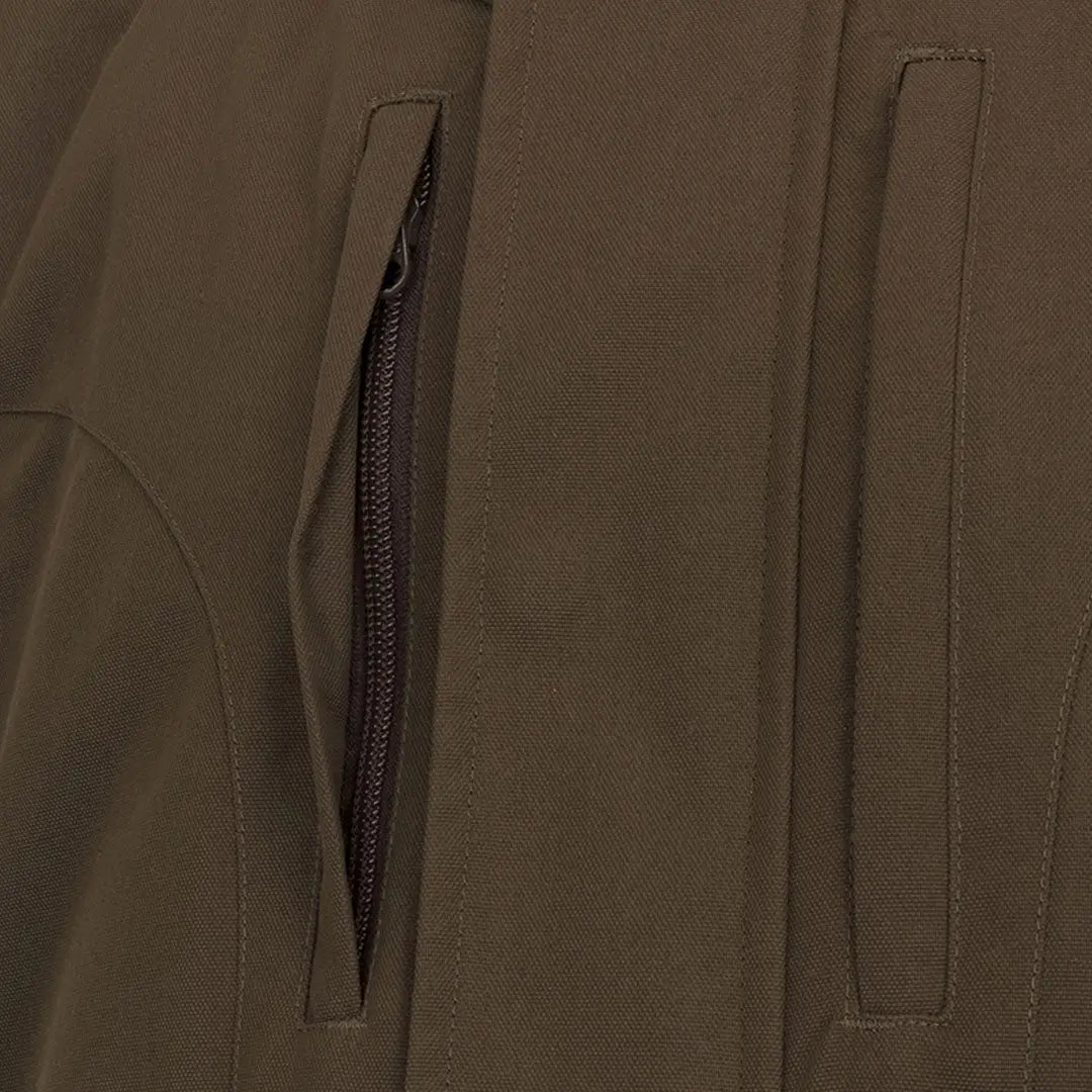 Close-up of zippered pocket and fabric on Hoggs of Fife Ballater Waterproof Field Waistcoat