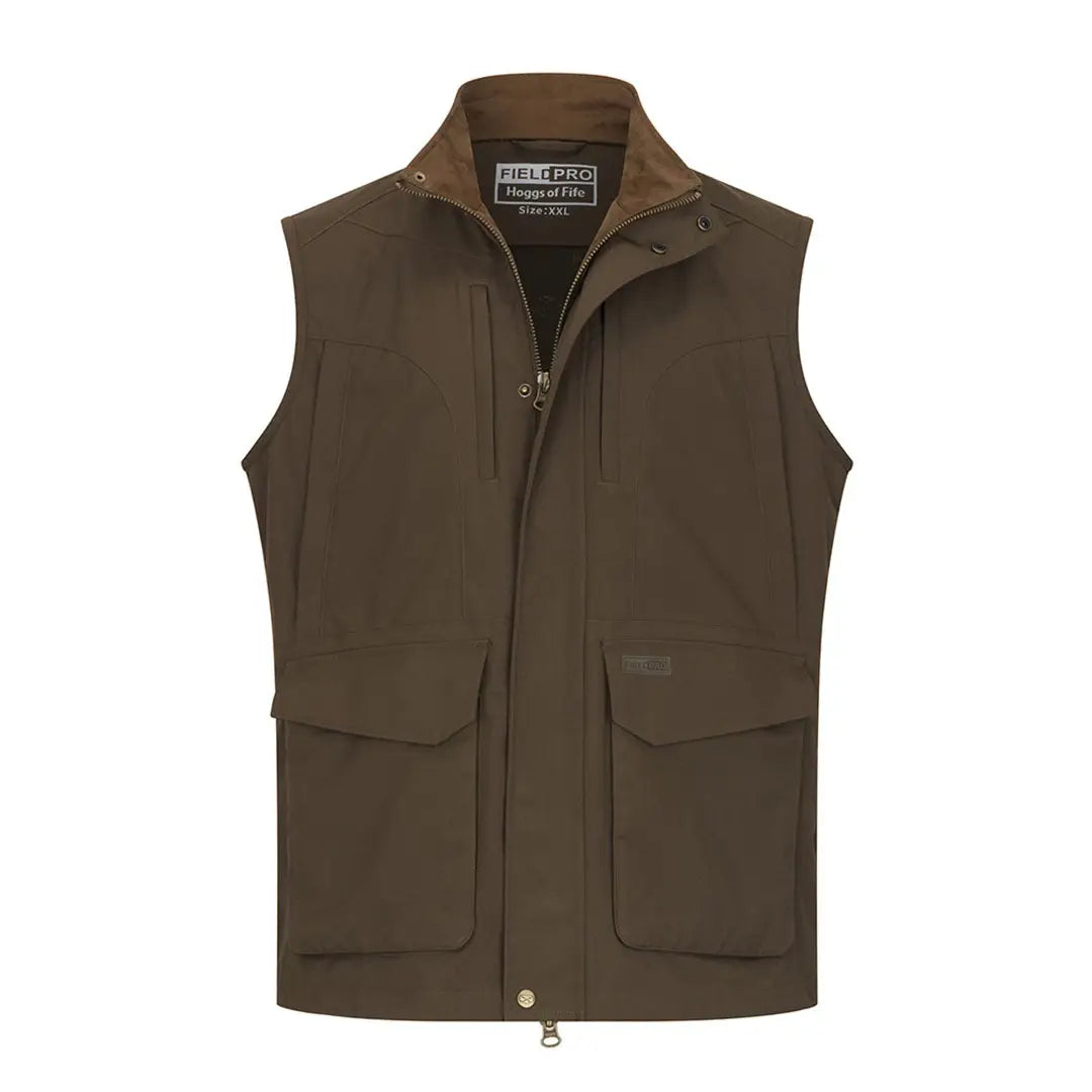 Men’s brown sleeveless utility vest with zipper and flap pockets from Hoggs of Fife Ballater Waterproof Field collection