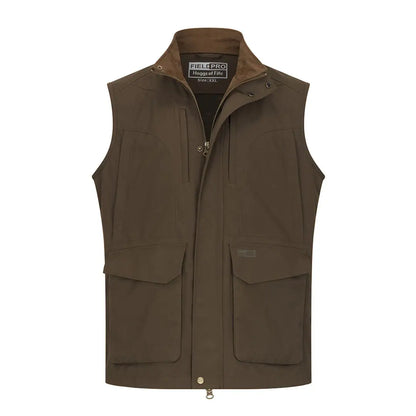 Men’s brown sleeveless utility vest with zipper and flap pockets from Hoggs of Fife Ballater Waterproof Field collection