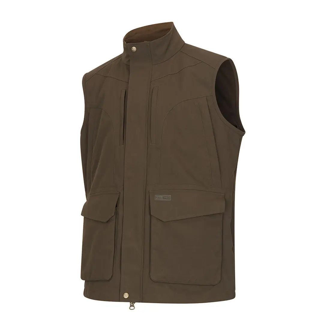 Men’s olive green Hoggs of Fife Ballater Waterproof Field Waistcoat with pockets and stand-up collar