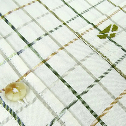 White and green plaid Fife Balmoral shirt with embroidered logo and sophisticated colour combos