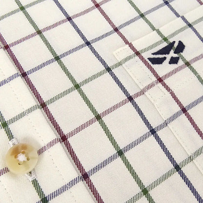 White plaid Hoggs Of Fife Balmoral Luxury Tattersall Shirt with button and logo