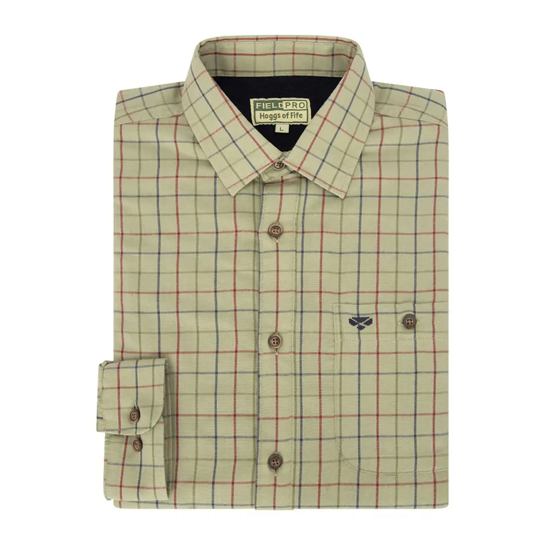 Plaid button-up dress shirt with micro fleece lining and long sleeves for a smart look