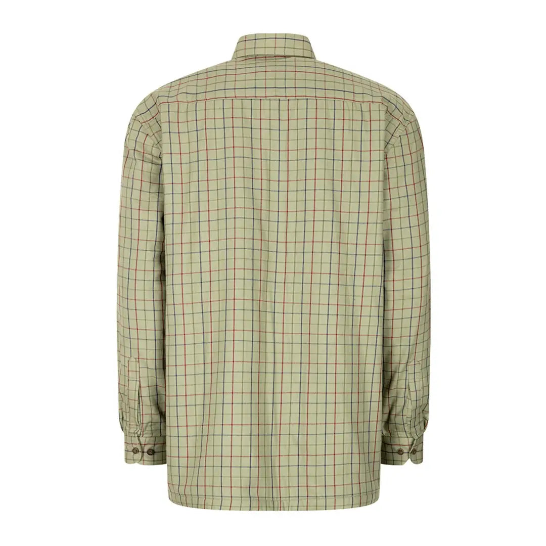 Beige checkered shirt with green and red lines, featuring cozy micro fleece lining