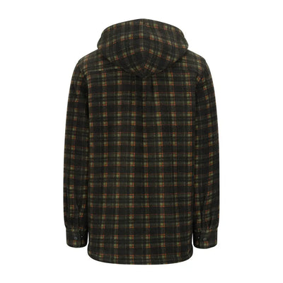 Men’s dark green plaid Caithness hooded fleece shacket from Hoggs of Fife Caithness Hooded collection