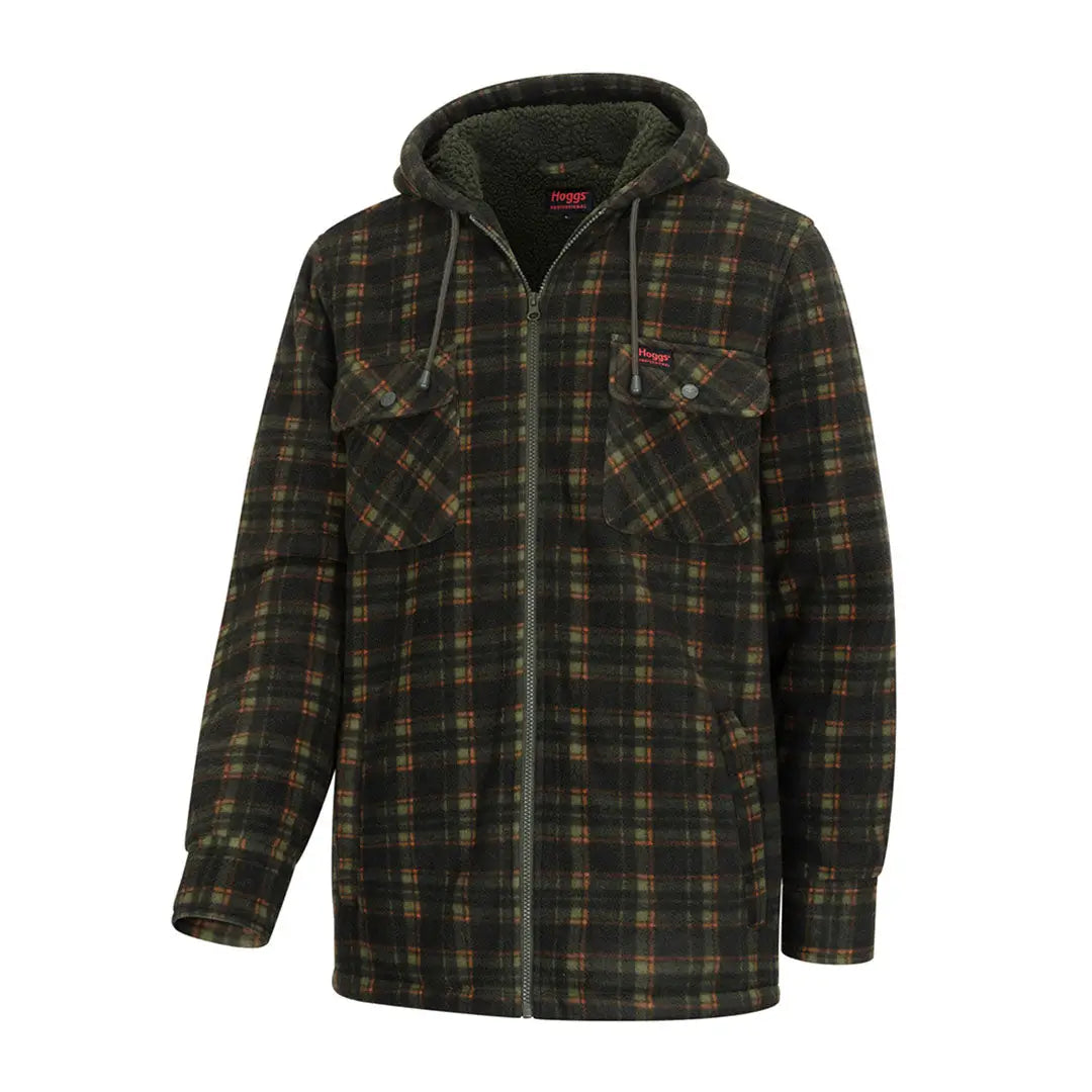 Men’s dark plaid Fife Caithness Hooded Fleece Shacket with full zipper and chest pockets