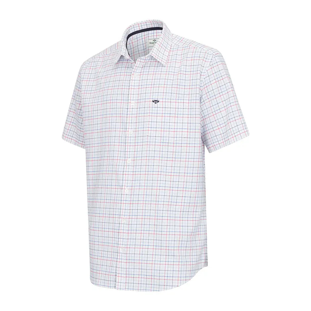 White short-sleeved tattersall shirt from Hoggs of Fife Callum Short Sleeve collection