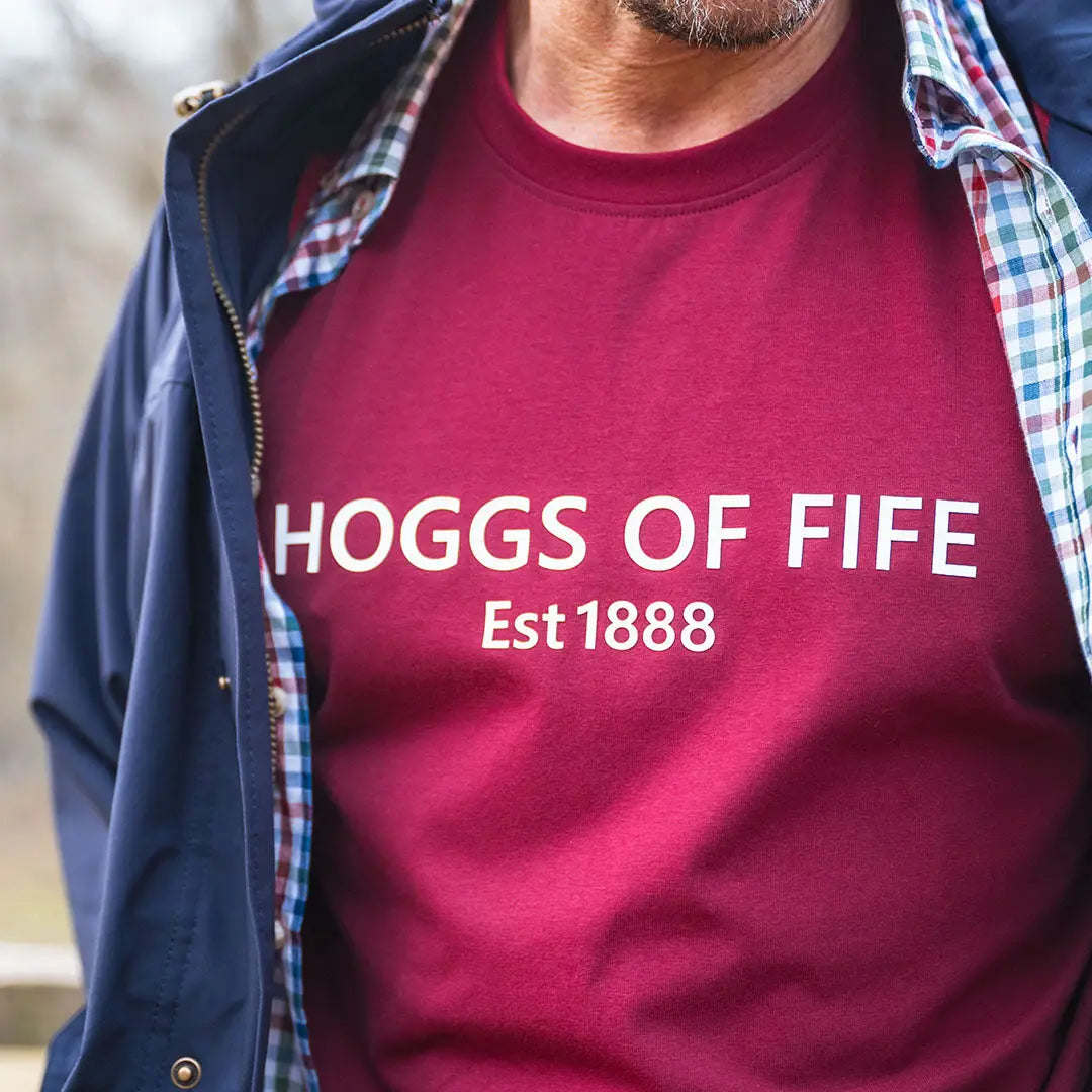 Burgundy Fife Canonbie Printed T-Shirt from Hoggs of Fife for a stylish look