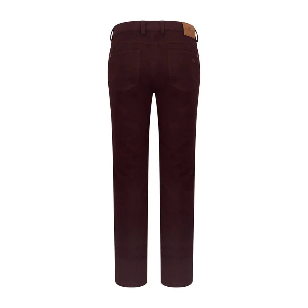 Men’s dark red Fife Carrick Stretch Tech Moleskin Trousers with leather patch on back waistband