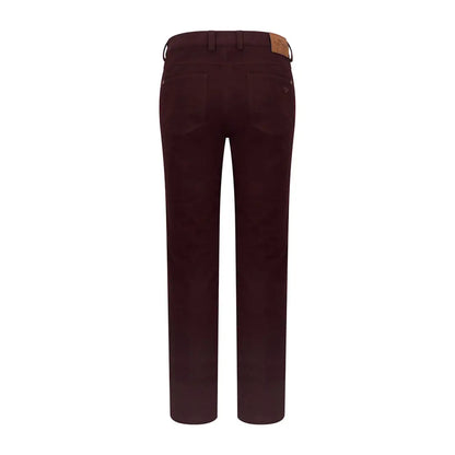 Men’s dark red Fife Carrick Stretch Tech Moleskin Trousers with leather patch on back waistband