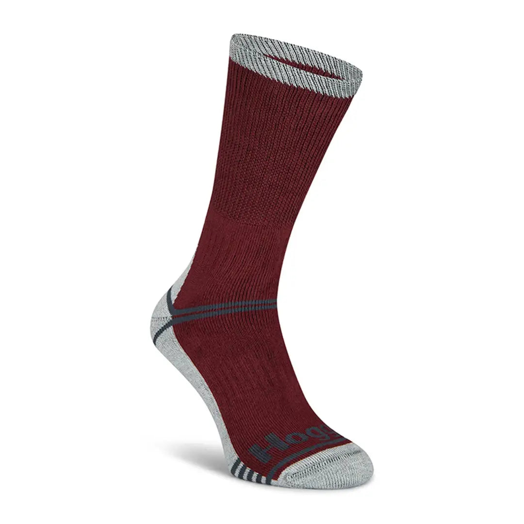 Burgundy athletic sock with gray accents from Hoggs Of Fife for outdoor adventures