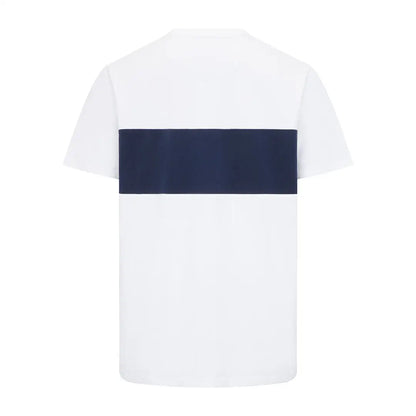 White t-shirt with navy stripe from Hoggs of Fife Dalbeattie Colour Block collection