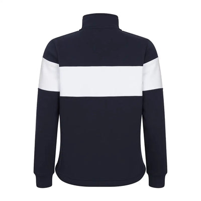 Navy blue zip sweatshirt with white stripe for ladies, perfect for stylish comfort
