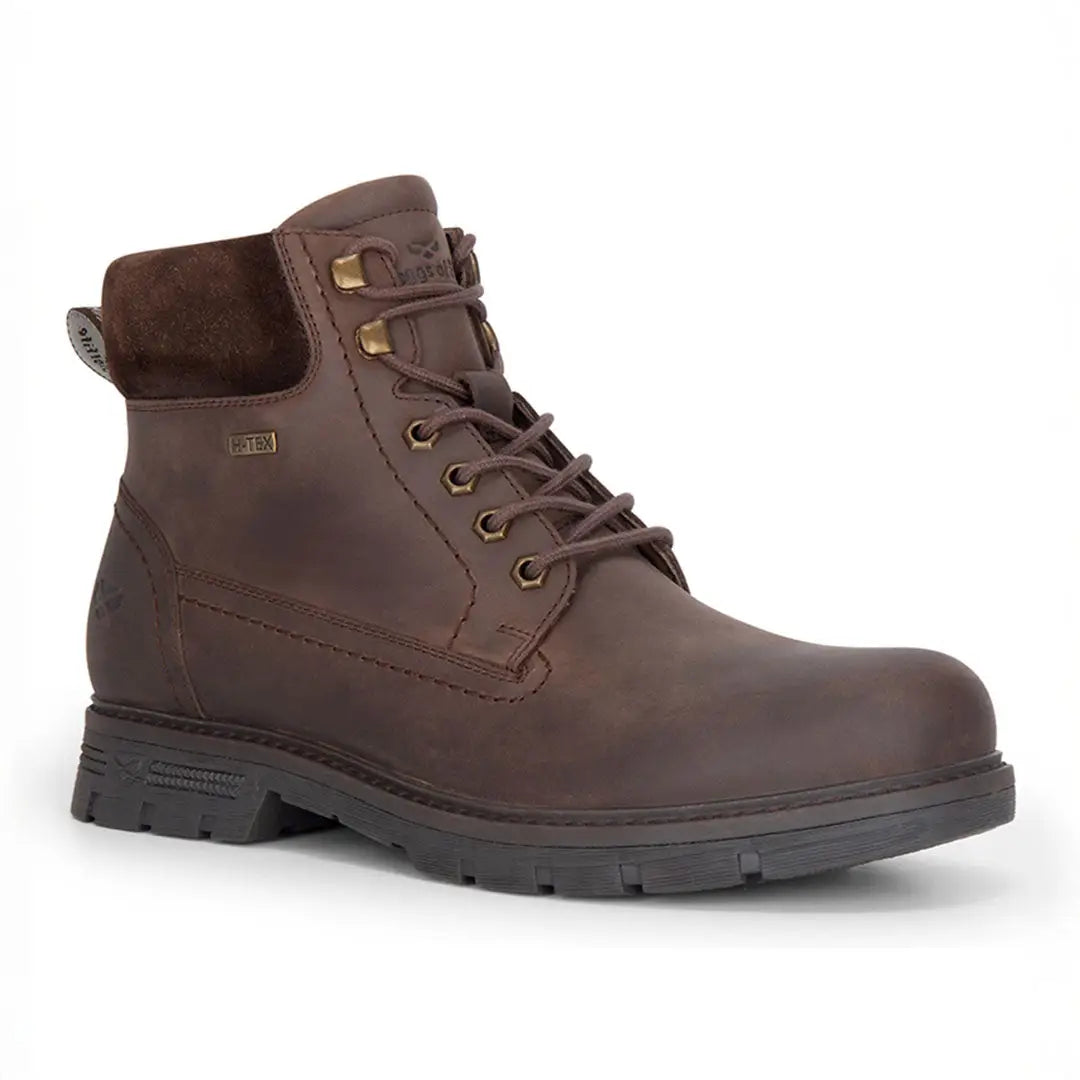 Brown leather Fife Dundas Lace boots with dark suede trim and black sole