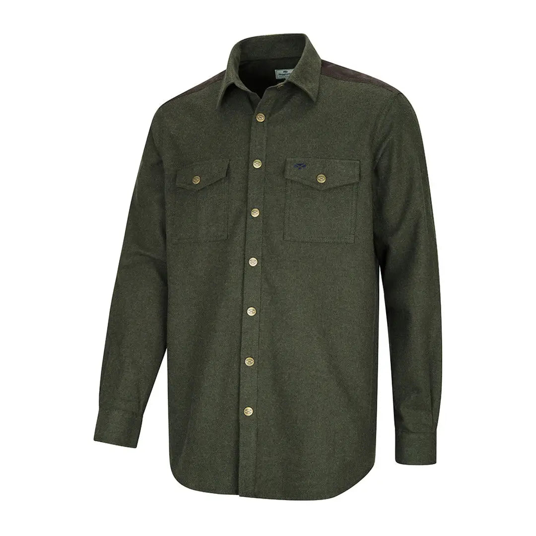 Dark green Fife Dunvegan Flannel Shirt featuring two chest pockets for style and comfort