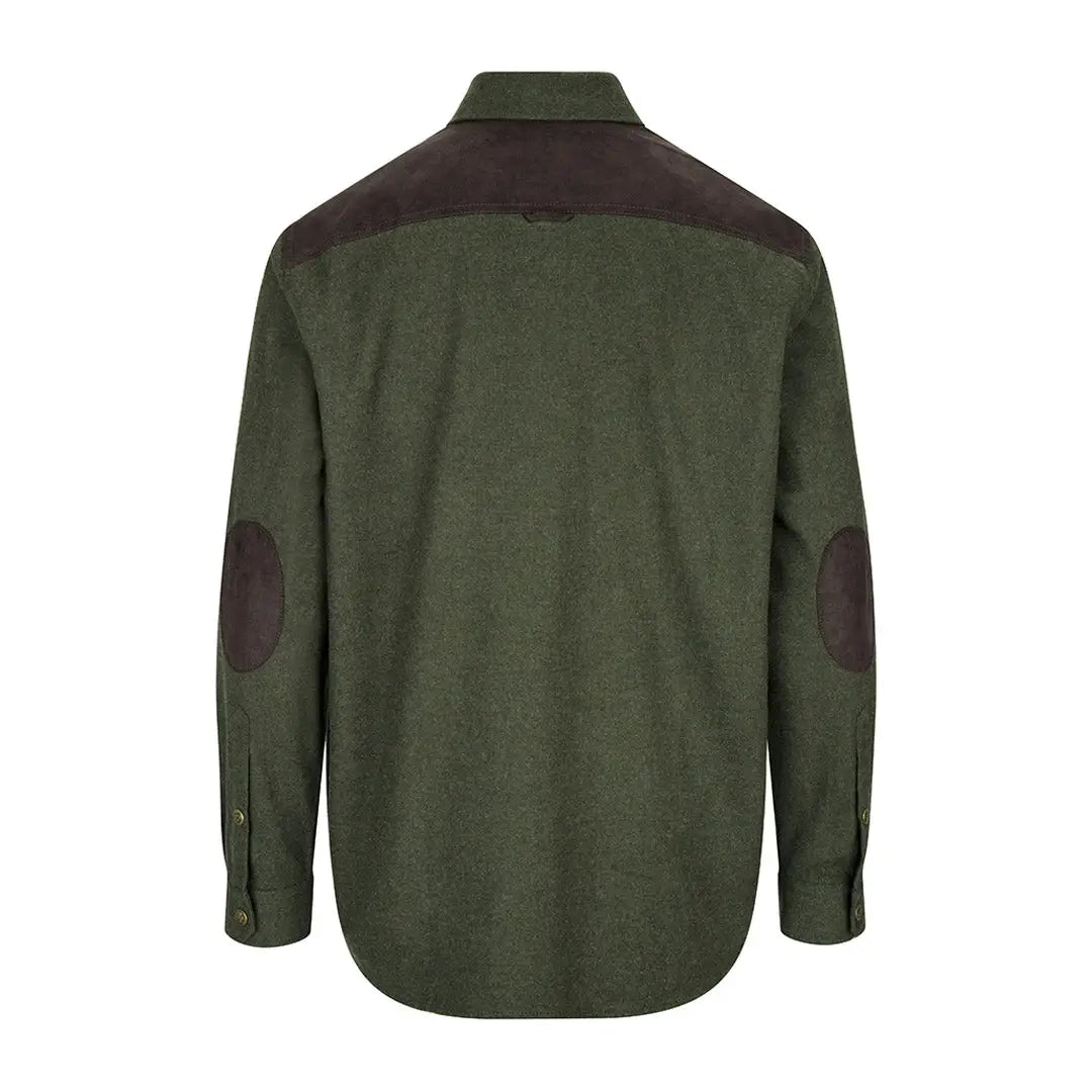 Green Hoggs of Fife Dunvegan Flannel Shirt with dark brown patches for outdoor style
