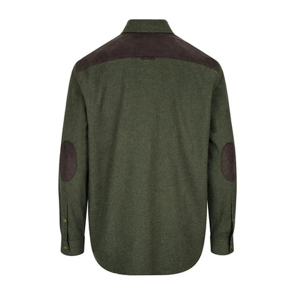 Green Hoggs of Fife Dunvegan Flannel Shirt with dark brown patches for outdoor style