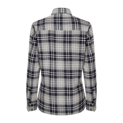Plaid flannel Eilidh Ladies shirt in black, white, and gray by Hoggs of Fife