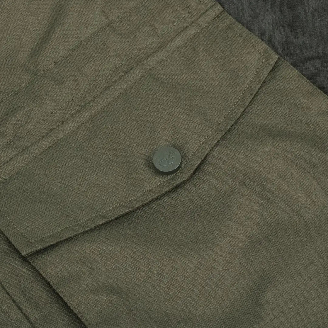 Olive green fabric pocket with button on Hoggs Of Fife Country Working Jacket for day long use