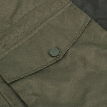 Olive green fabric pocket with button on Hoggs Of Fife Country Working Jacket for day long use
