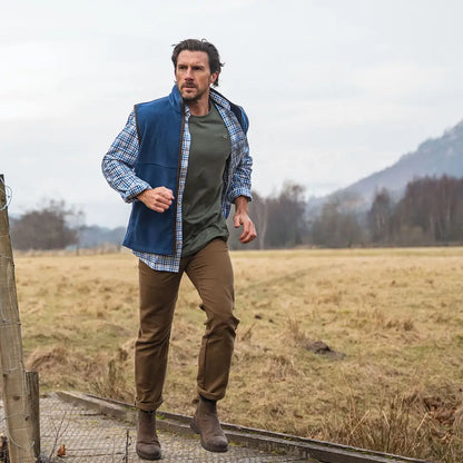 Man in outdoor clothing wearing Fife Garvock Cotton Twill Herringbone Check Shirt