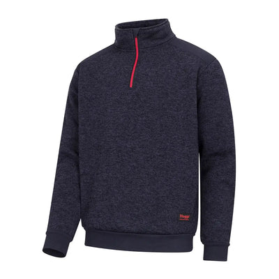 Dark blue Hoggs Of Fife Green King II 1/4 Zip Knit fleece with red zipper and ribbed cuffs