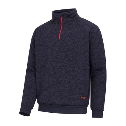 Dark blue Hoggs Of Fife Green King II 1/4 Zip Knit fleece with red zipper and ribbed cuffs
