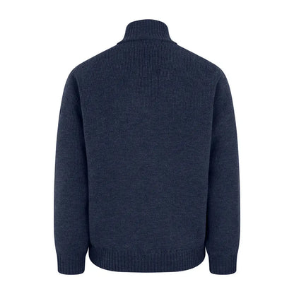 Navy blue knit sweater with high collar from Hoggs Of Fife Hebrides II Zip Neck Windproof