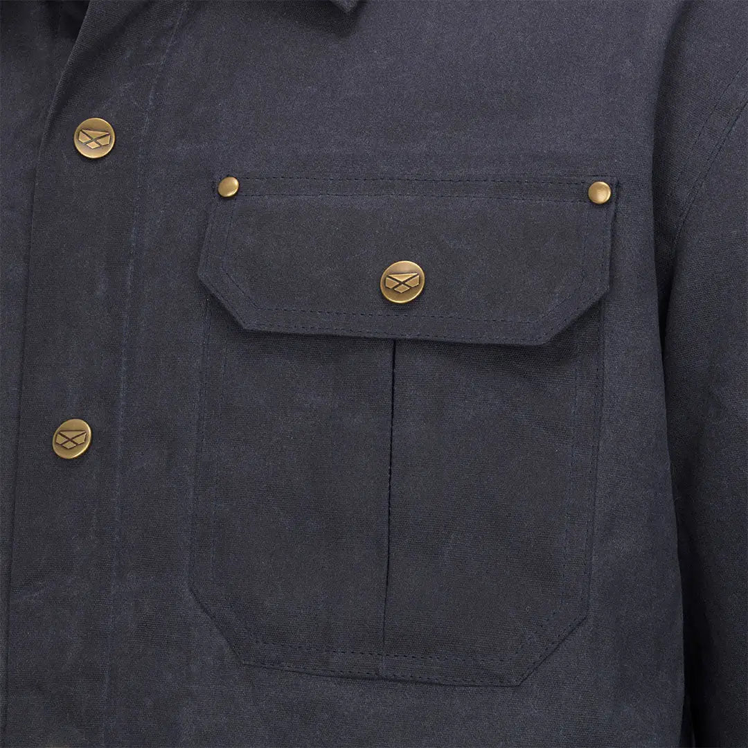 Navy blue Hoggs of Fife Huntly Waxed Canvas Utility Overshirt with pockets