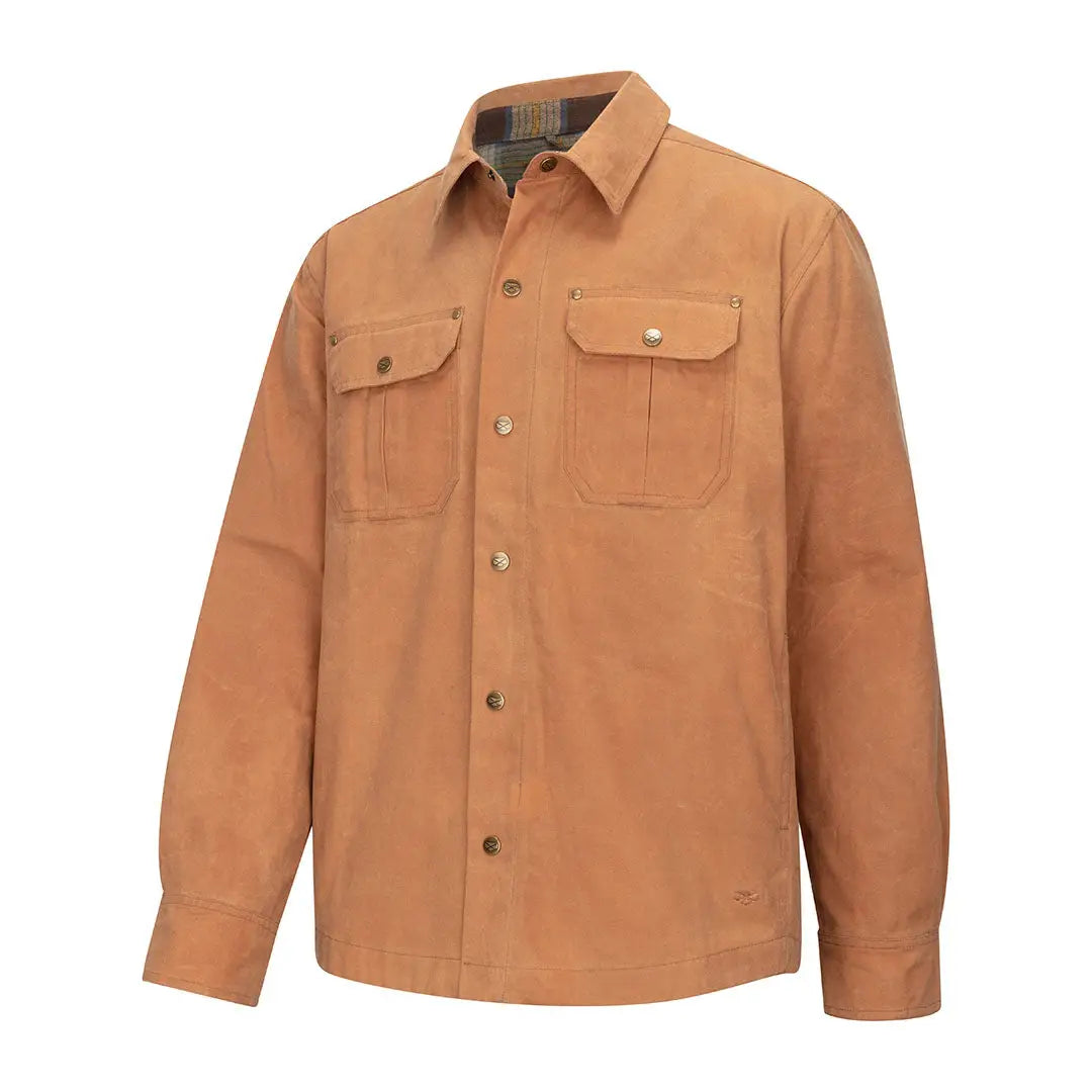 Tan button-down shirt with chest pockets from the Fife Huntly Waxed Canvas Utility collection