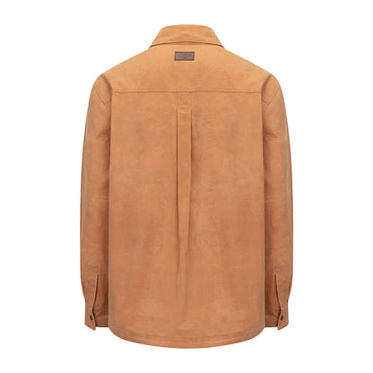 Tan long-sleeved shirt from Hoggs of Fife Huntly Waxed Canvas Utility Overshirt