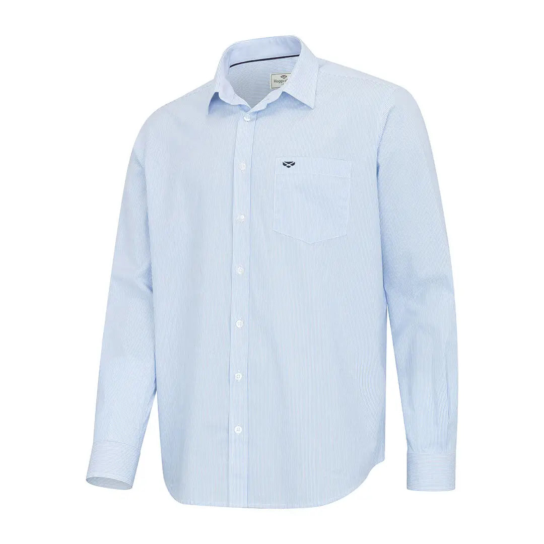 Light blue long-sleeved Hoggs of Fife Ingliston Stretch Stripe Shirt for casual wear