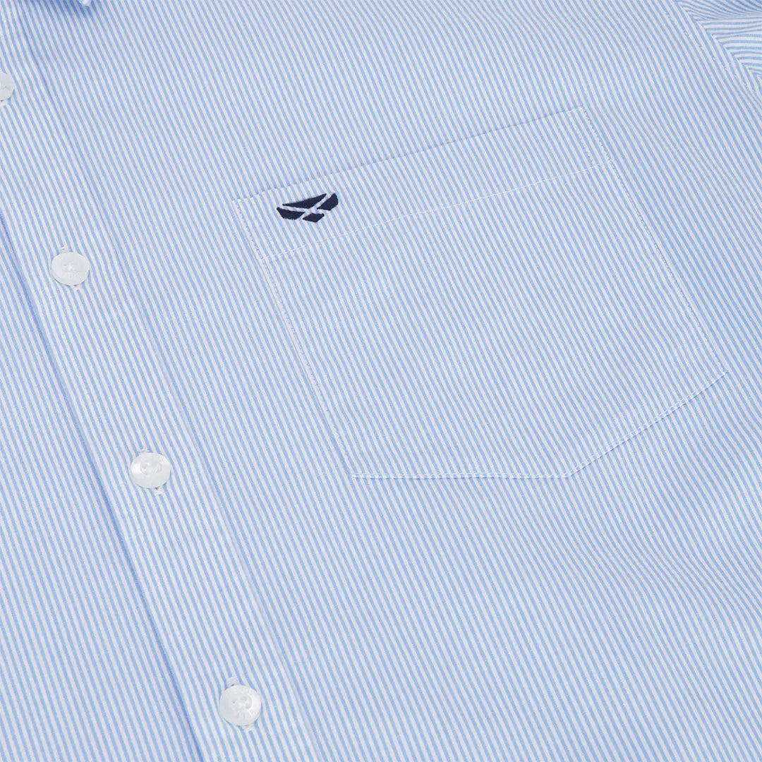 Striped blue Hoggs of Fife Ingliston Stretch Stripe Shirt for a stylish look