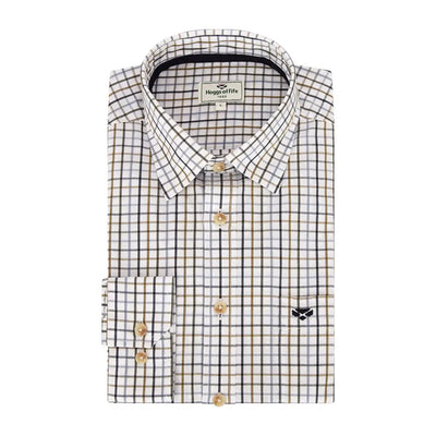 Hoggs Of Fife Inverness Tattersall Shirt men’s country check shirt in white and brown