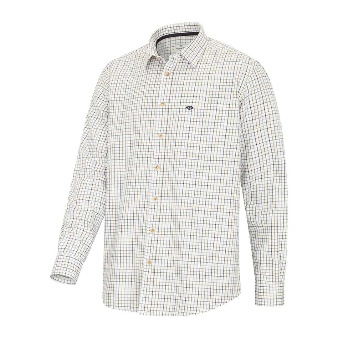 Hoggs Of Fife Inverness Tattersall Shirt in white and tan with chest pocket and country check style