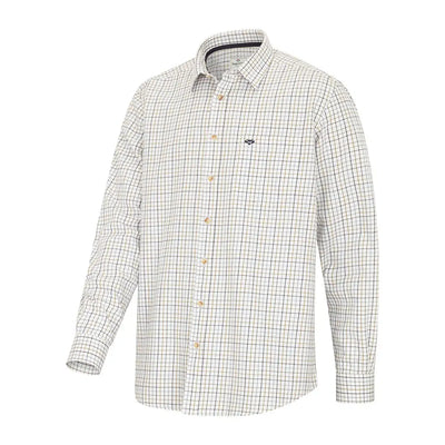 Hoggs Of Fife Inverness Tattersall Shirt in white and tan with chest pocket and country check style