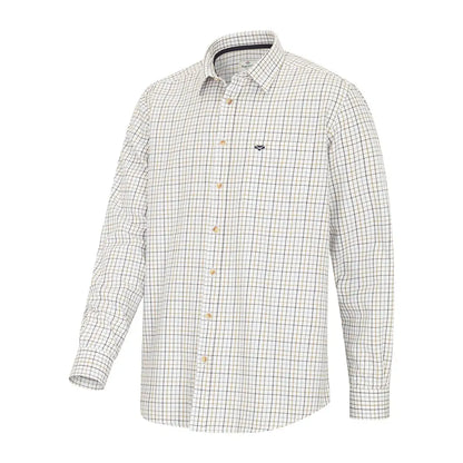 Hoggs Of Fife Inverness Tattersall Shirt in white and tan with chest pocket and country check style