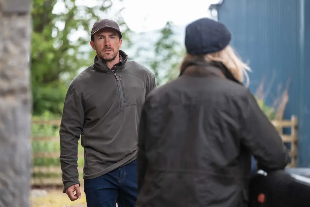 Olive green Hoggs of Fife Islander Techpro 1/4 Zip Hoodie with ribbed cuffs