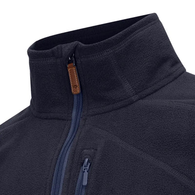 Navy fleece jacket collar and zipper from the Fife Islander Techpro lineup