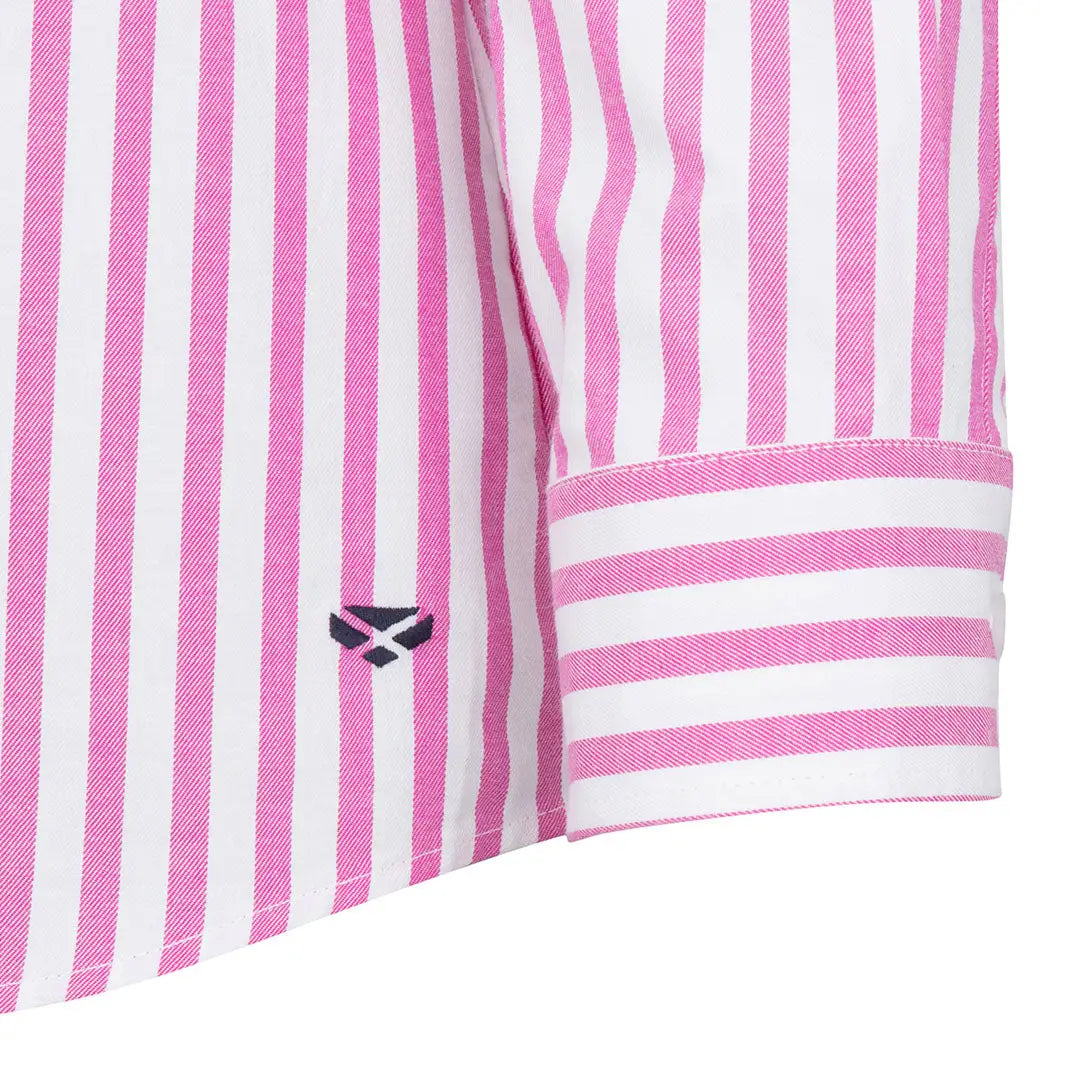 Pink and white striped shirt sleeve from the Hoggs of Fife Sophia Oversized Stripe Shirt