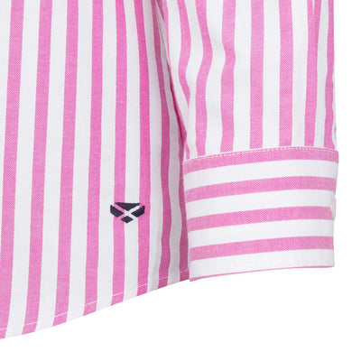 Pink and white striped shirt sleeve from the Hoggs of Fife Sophia Oversized Stripe Shirt