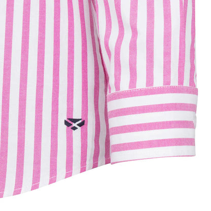 Pink and white striped shirt sleeve from the Hoggs of Fife Sophia Oversized Stripe Shirt