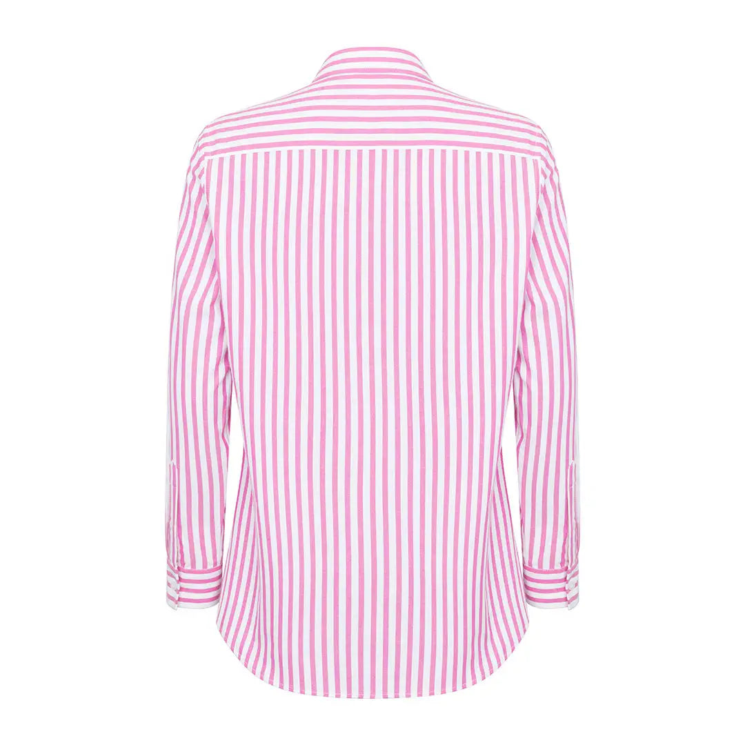 Pink and white striped long-sleeved shirt from Hoggs of Fife Sophia Oversized Stripe collection