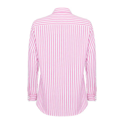 Pink and white striped long-sleeved shirt from Hoggs of Fife Sophia Oversized Stripe collection